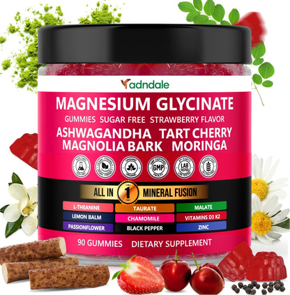 Adndale Magnesium Glycinate 400 mg Gummies with Ashwagandha, Magnesium Malate & Taurate, Tart Cherry, Magnolia Bark, Lemon Balm, Passionflower - PrimeBioHealth - canada supplements