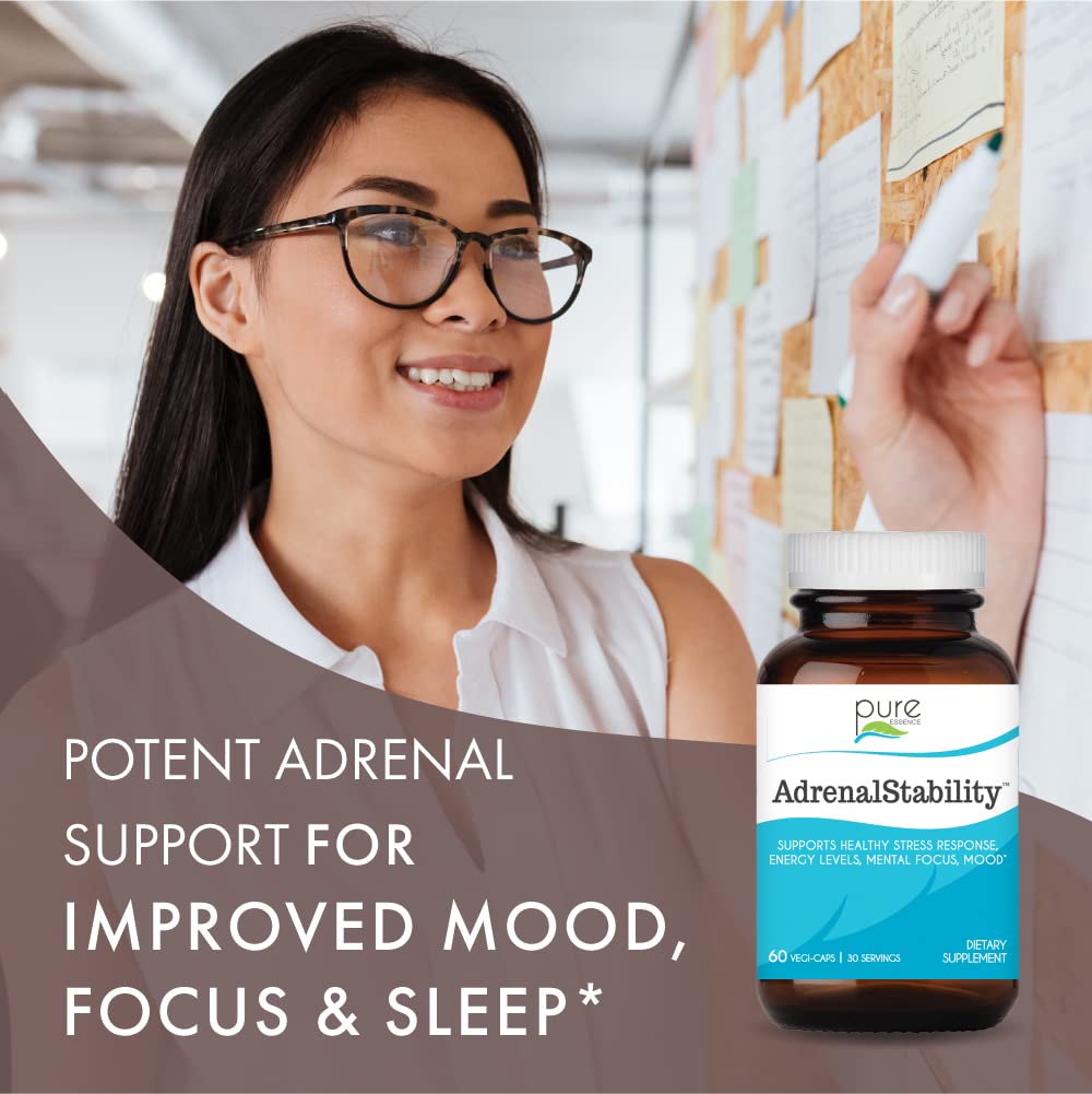Adrenal Stability by Pure Essence - Adrenal Fatigue Supplement with Ashwagandha, Holy Basil, Supports Healthy Stress Response, Energy, Sleep (30 Caps) - PrimeBioHealth - canada supplements
