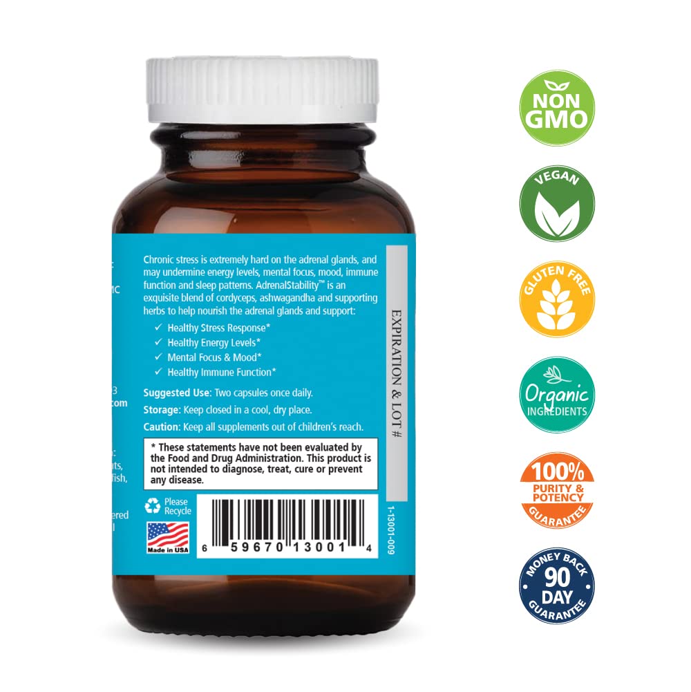 Adrenal Stability by Pure Essence - Adrenal Fatigue Supplement with Ashwagandha, Holy Basil, Supports Healthy Stress Response, Energy, Sleep (30 Caps) - PrimeBioHealth - canada supplements