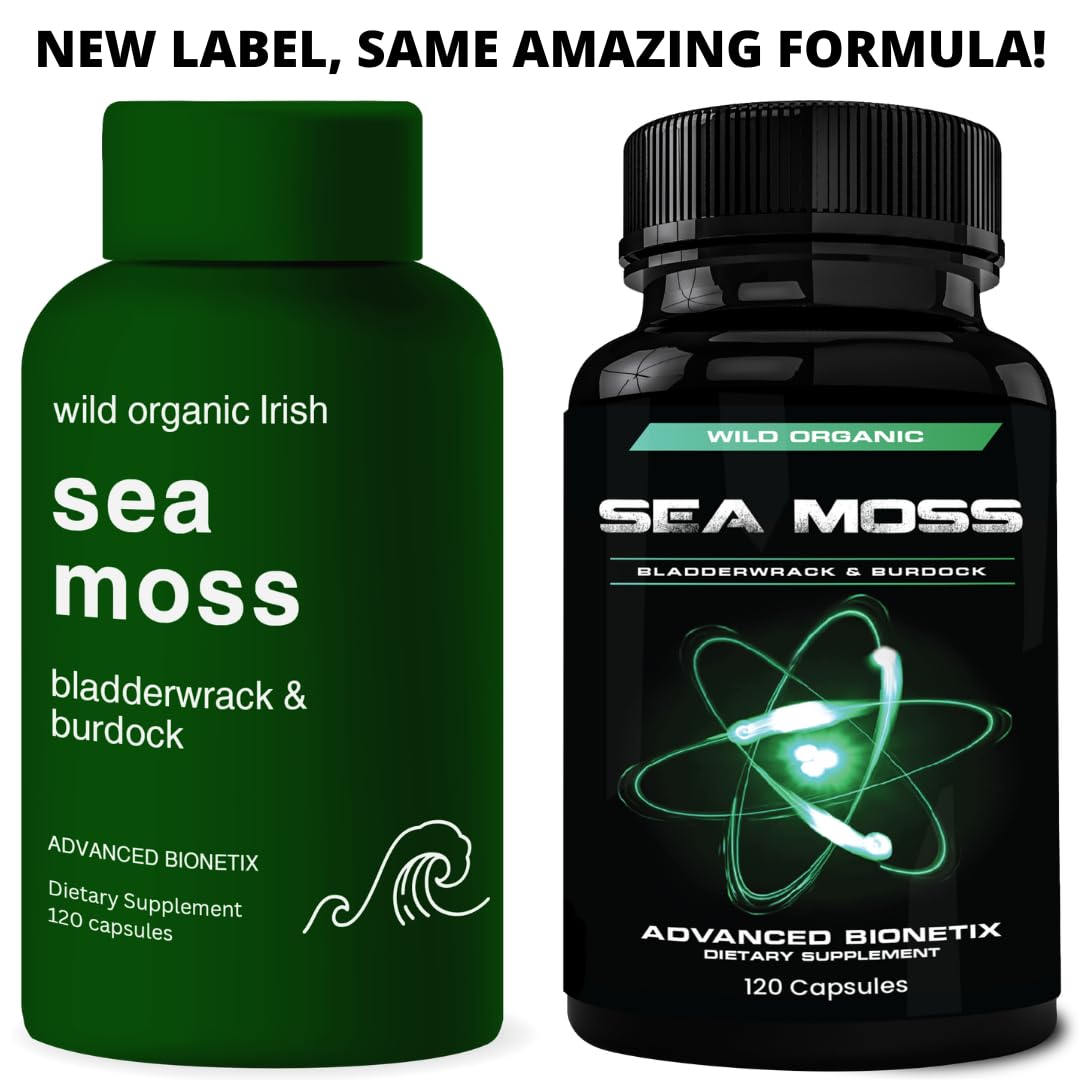 Advanced Bionetix Organic Irish Sea Moss Capsules, Raw Wildcrafted Seamoss Enhanced w/Bladderwrack & Burdock Root Capsules 120 Total Pills Antioxidant Packed. Prebiotic Superfood, Thyroid Support - PrimeBioHealth - canada supplements