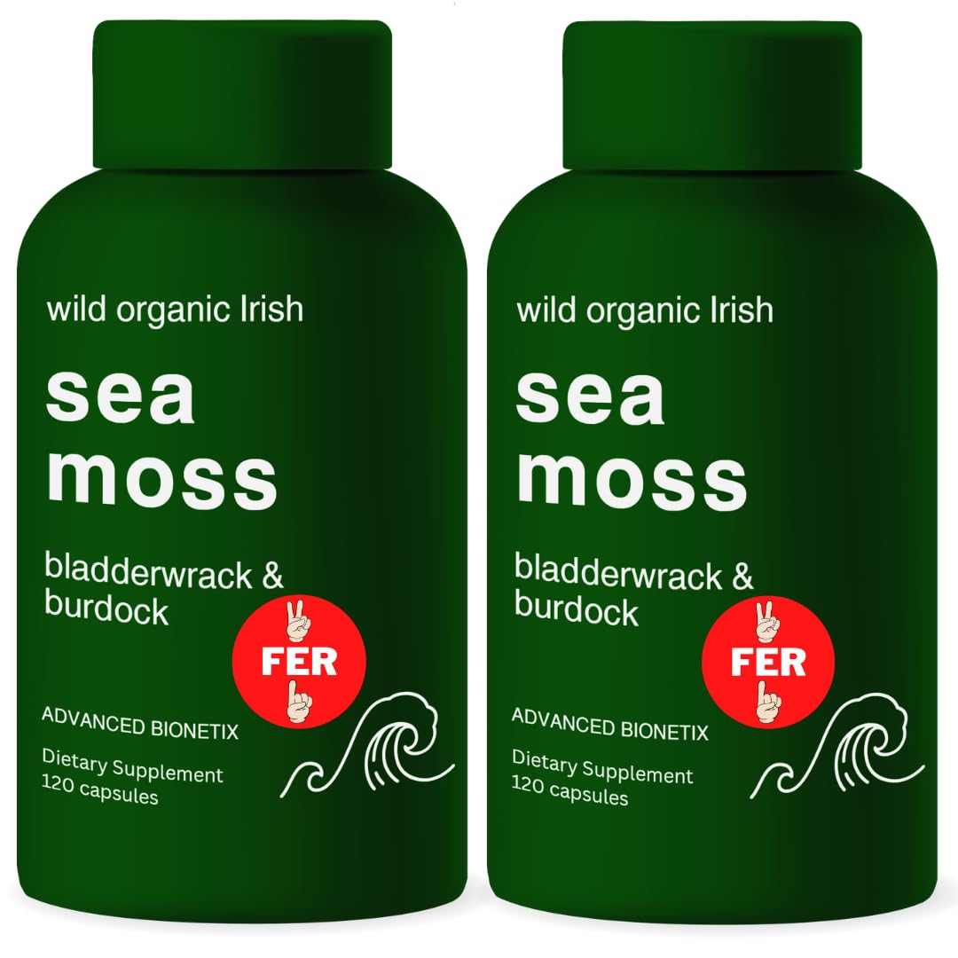 Advanced Bionetix Organic Irish Sea Moss Capsules, Raw Wildcrafted Seamoss Enhanced w/Bladderwrack & Burdock Root Capsules 120 Total Pills Antioxidant Packed. Prebiotic Superfood, Thyroid Support - PrimeBioHealth - canada supplements