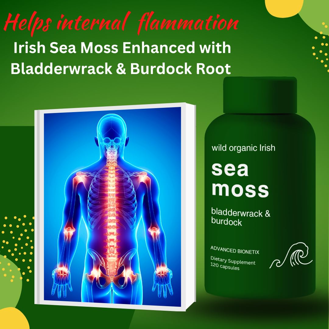 Advanced Bionetix Organic Irish Sea Moss Capsules, Raw Wildcrafted Seamoss Enhanced w/Bladderwrack & Burdock Root Capsules 120 Total Pills Antioxidant Packed. Prebiotic Superfood, Thyroid Support - PrimeBioHealth - canada supplements