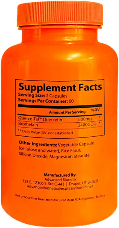 Advanced Bionetix Querce-Tal™ Quercetin + Bromelain 120 Veg Capsules | High Potency Enhanced Absorption Bioavailability. Supports Anti-Oxidant, Flare up Events, Heart Immune Health, Packaging May Vary - PrimeBioHealth - canada supplements