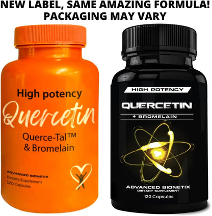 Advanced Bionetix Querce-Tal™ Quercetin + Bromelain 120 Veg Capsules | High Potency Enhanced Absorption Bioavailability. Supports Anti-Oxidant, Flare up Events, Heart Immune Health, Packaging May Vary - PrimeBioHealth - canada supplements