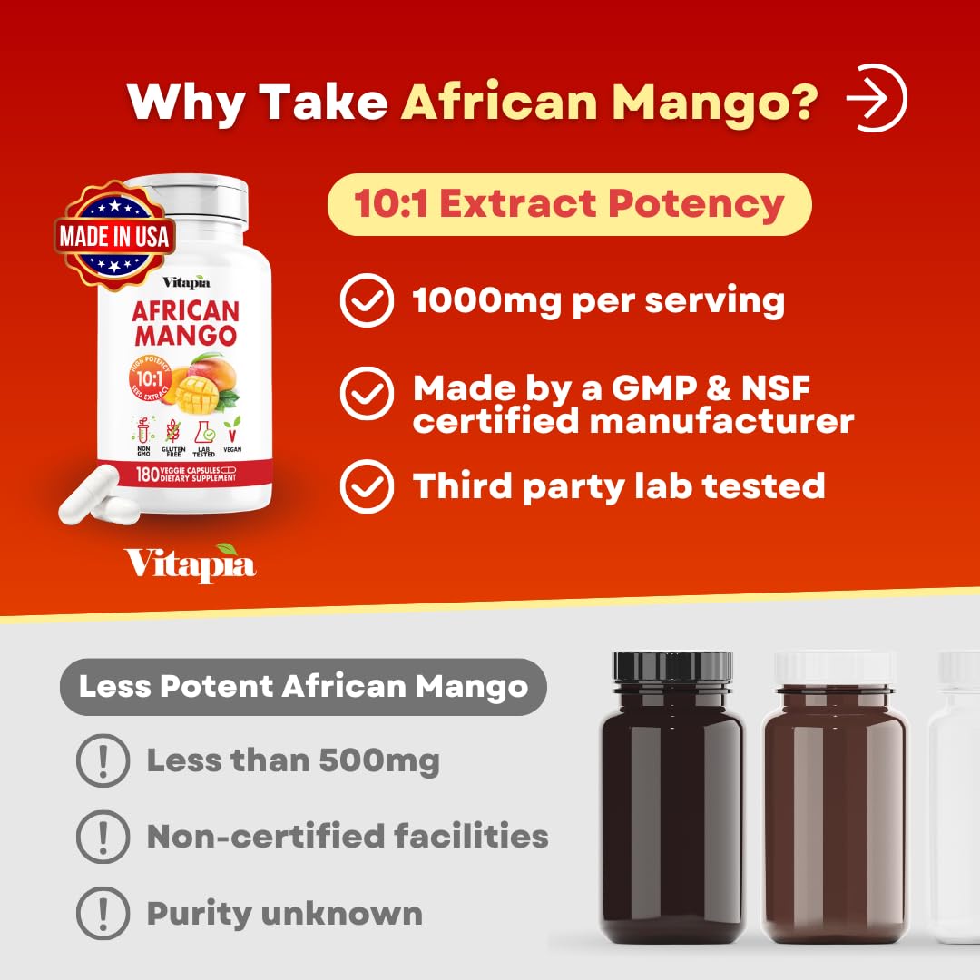 African Mango Capsules for Immune System, Metabolism, and Nutritional Wellness Support - Pure 10:1 Irvingia Gabonensis Extract - 180 Veggie Capsules Non-GMO, Gluten-Free, Vegan-Friendly - PrimeBioHealth - canada supplements