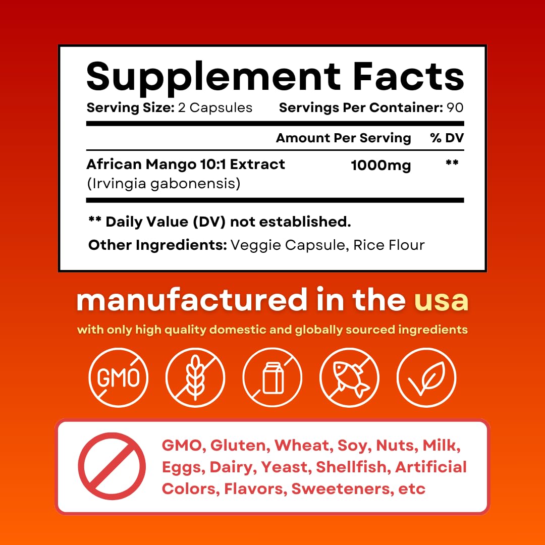 African Mango Capsules for Immune System, Metabolism, and Nutritional Wellness Support - Pure 10:1 Irvingia Gabonensis Extract - 180 Veggie Capsules Non-GMO, Gluten-Free, Vegan-Friendly - PrimeBioHealth - canada supplements