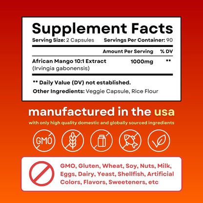 African Mango Capsules for Immune System, Metabolism, and Nutritional Wellness Support - Pure 10:1 Irvingia Gabonensis Extract - 180 Veggie Capsules Non-GMO, Gluten-Free, Vegan-Friendly - PrimeBioHealth - canada supplements