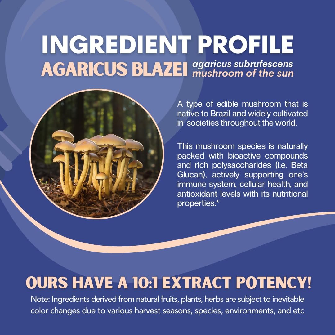 Agaricus Blazei Organic Mushroom Extract for Immune & Energy Support - 30% Polysaccharides & 180 Veggie Capsules - Non-GMO, Gluten-Free, Vegan-Friendly Supplement - PrimeBioHealth - canada supplements