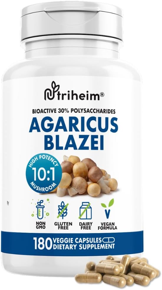 Agaricus Blazei Organic Mushroom Extract for Immune & Energy Support - 30% Polysaccharides & 180 Veggie Capsules - Non-GMO, Gluten-Free, Vegan-Friendly Supplement - PrimeBioHealth - canada supplements
