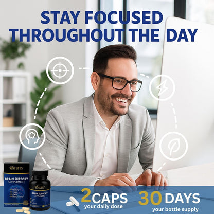 Ageless Brain Supplement for Memory and Focus, 60 Capsules | Mental Clarity & Cognitive Support Formula with Vitamins B6 & B12 | Supports Brain Health, Alertness & Daily Performance - PrimeBioHealth - canada supplements