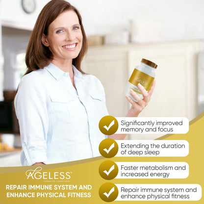 AGELESS™: UltraMAX Gold™ Capsules, HGH Anti-Aging Supplement for Women, Slows Cellular Aging, Supports Immune Health, Smoother Skin Tone and Restorative Sleep, Weight Management, 90 Capsules | Healthy Aging Support, Cellular Energy, Longevity Support, Dai - PrimeBioHealth - canada supplements