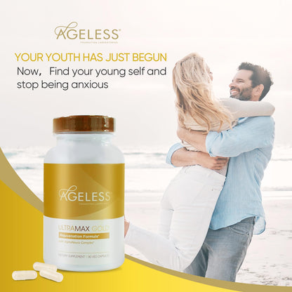 AGELESS™: UltraMAX Gold™ Capsules, HGH Anti-Aging Supplement for Women, Slows Cellular Aging, Supports Immune Health, Smoother Skin Tone and Restorative Sleep, Weight Management, 90 Capsules | Healthy Aging Support, Cellular Energy, Longevity Support, Dai - PrimeBioHealth - canada supplements