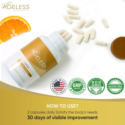 AGELESS™: UltraMAX Gold™ Capsules, HGH Anti-Aging Supplement for Women, Slows Cellular Aging, Supports Immune Health, Smoother Skin Tone and Restorative Sleep, Weight Management, 90 Capsules | Healthy Aging Support, Cellular Energy, Longevity Support, Dai - PrimeBioHealth - canada supplements