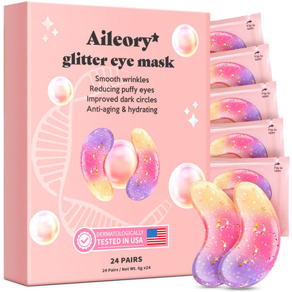 AILEORY Under Eye Patches (24 Pairs) - Tri-color Glitter Eye Gel Pads for Dark Circles, Puffy Eyes, Under eye Bags, Wrinkles - PrimeBioHealth - canada supplements