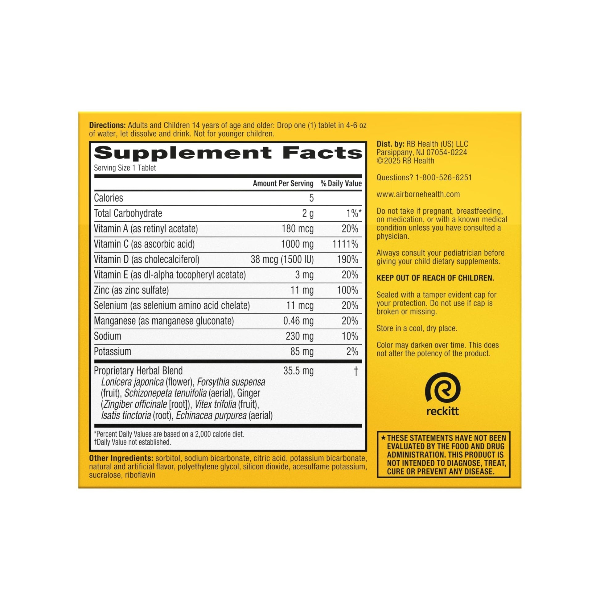 Airborne 1000mg Vitamin C with Vitamin D & Zinc, Sugar Free Multivitamin Immune Support Supplement, Antioxidants Vitamins A C & Vitamin E - PrimeBioHealth - canada supplements