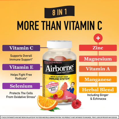 Airborne 750mg Vitamin C Gummies for Adults, Immune Support Gummies with Powerful Antioxidants VIT C & E, Caffeine Free - PrimeBioHealth - canada supplements