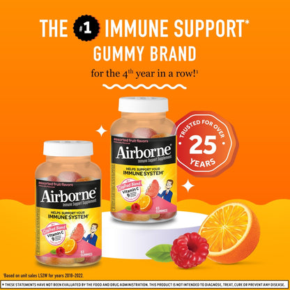 Airborne 750mg Vitamin C Gummies for Adults, Immune Support Gummies with Powerful Antioxidants VIT C & E, Caffeine Free - PrimeBioHealth - canada supplements