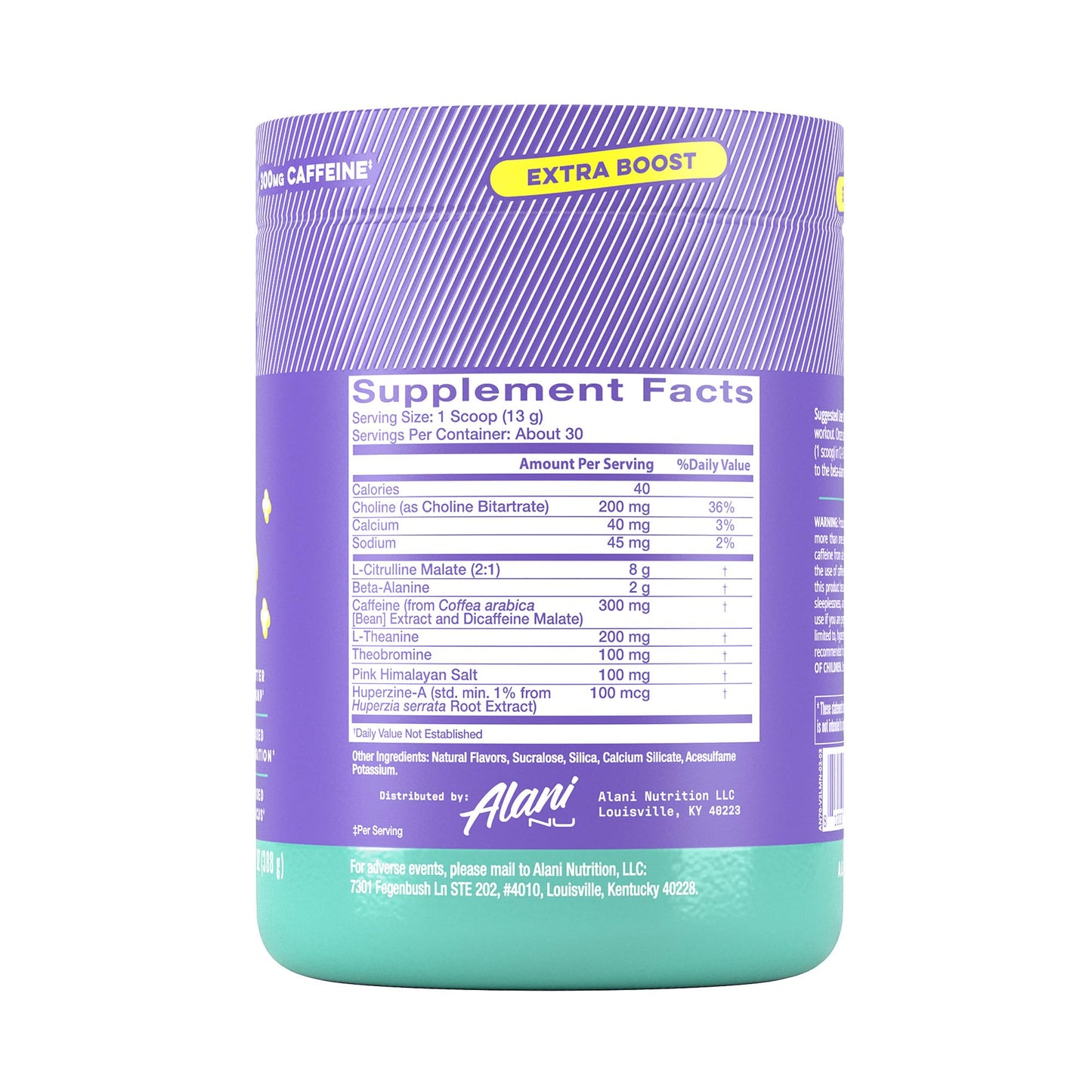Alani Nu Pre Workout+ Powder Frozen Lemonade, Extra Boost, Sugar Free, 300mg Caffeine, L-Theanine, Beta-Alanine, Citrulline, 30 Servings - PrimeBioHealth - canada supplements