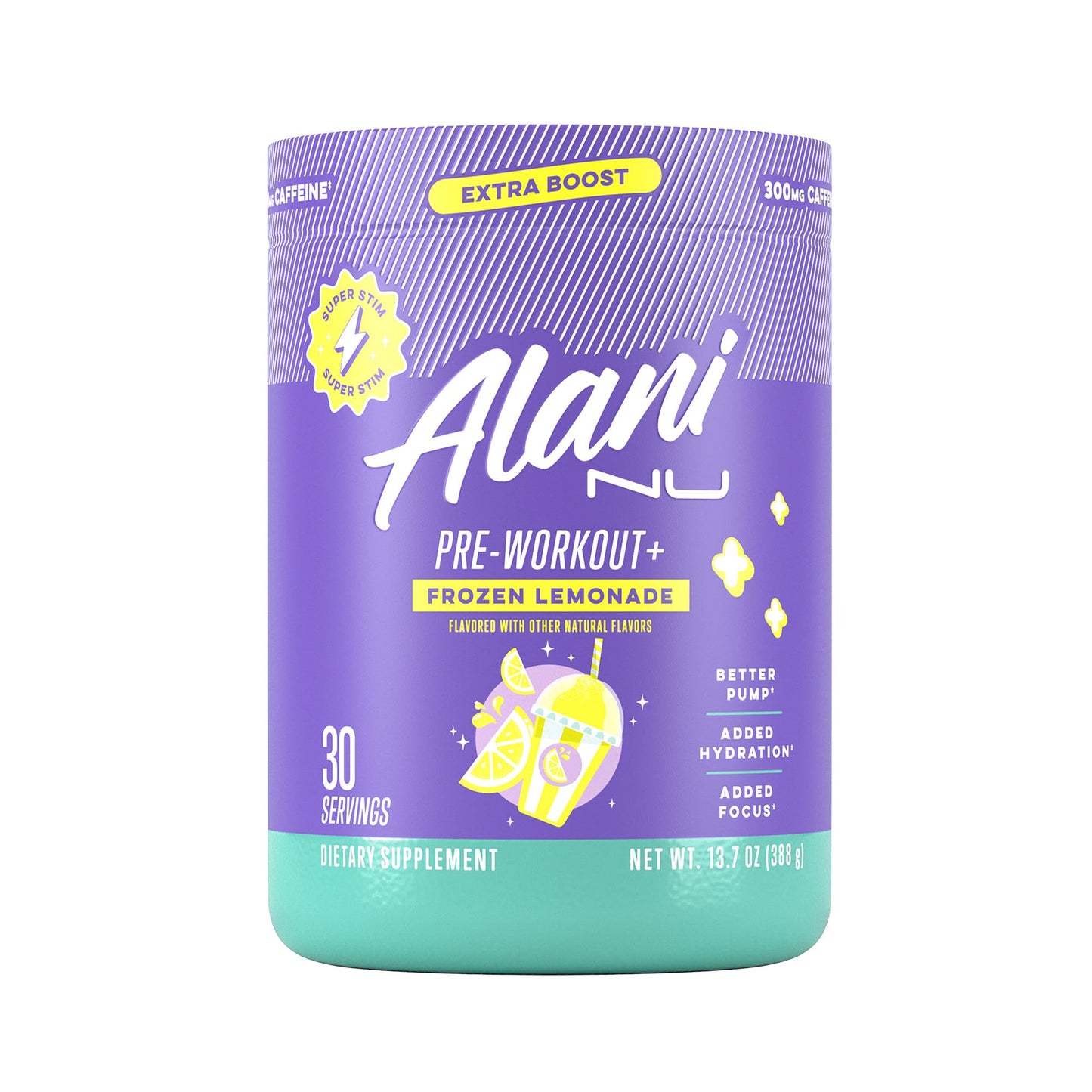 Alani Nu Pre Workout+ Powder Frozen Lemonade, Extra Boost, Sugar Free, 300mg Caffeine, L-Theanine, Beta-Alanine, Citrulline, 30 Servings - PrimeBioHealth - canada supplements