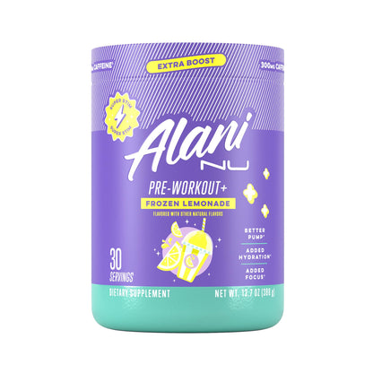 Alani Nu Pre Workout+ Powder Frozen Lemonade, Extra Boost, Sugar Free, 300mg Caffeine, L-Theanine, Beta-Alanine, Citrulline, 30 Servings - PrimeBioHealth - canada supplements