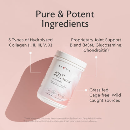 Alaya Multi Collagen Powder - Type I, II, III, V, X Hydrolyzed Collagen Peptides Protein Powder Supplement with MSM - PrimeBioHealth - canada supplements