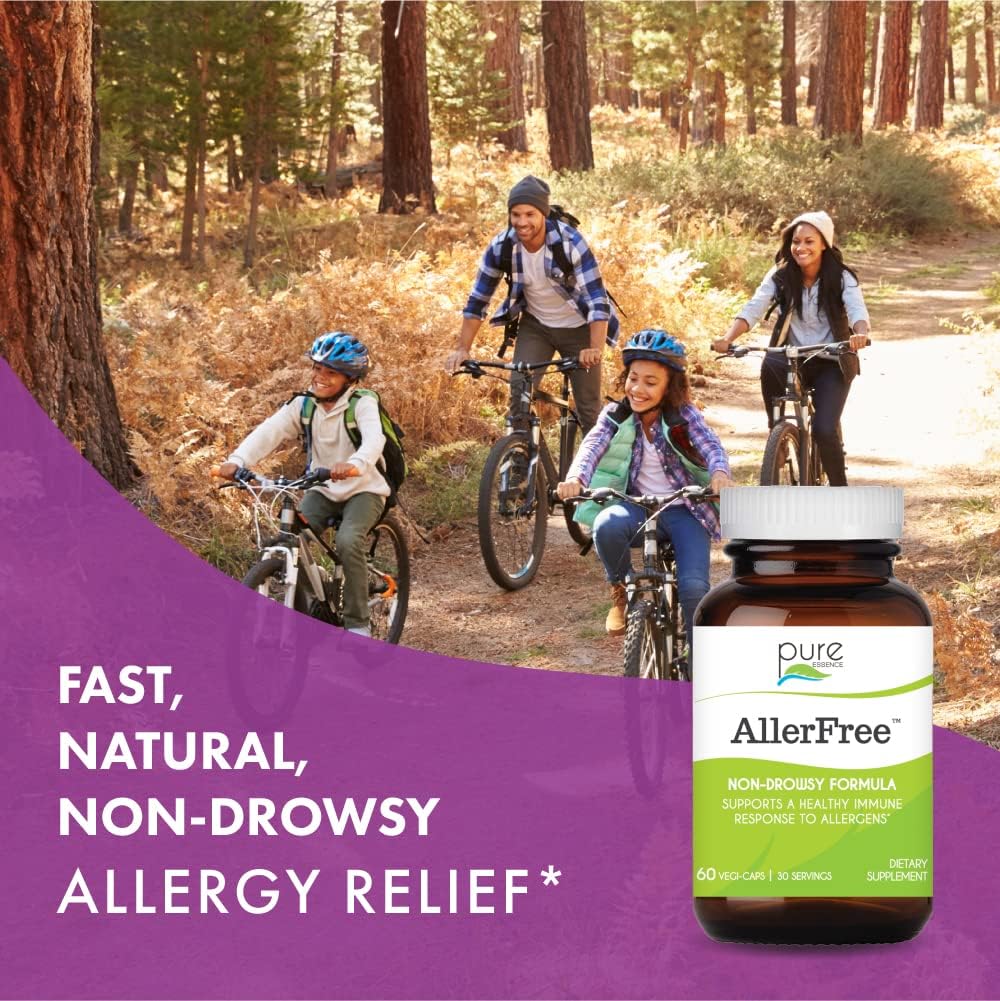 AllerFree Natural Allergy Support Supplement by Pure Essence Labs - Non Drowsy Pills for Sinus and Nasal Health Seasonal Allergies with Enzymes and Herbs - 60 Capsules - PrimeBioHealth - canada supplements
