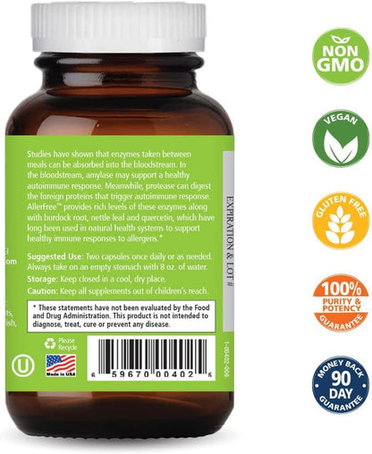 AllerFree Natural Allergy Support Supplement by Pure Essence Labs - Non Drowsy Pills for Sinus and Nasal Health Seasonal Allergies with Enzymes and Herbs - 60 Capsules - PrimeBioHealth - canada supplements