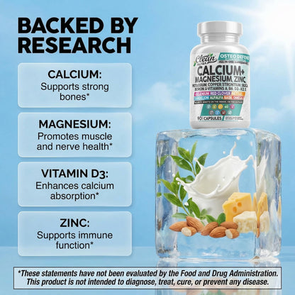 Allin1 Calcium Magnesium Zinc Supplement with Potassium, Copper, Strontium, Silica, Vitamin D3 K2, Boron, Vitamin B1 B12 Red Clover Herb Alfalfa Basil Pills for Men - PrimeBioHealth - canada supplements