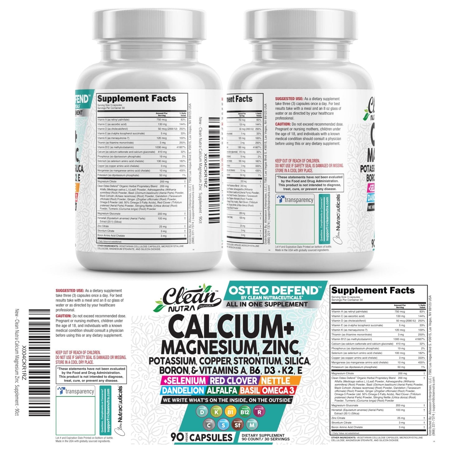 Allin1 Calcium Magnesium Zinc Supplement with Potassium, Copper, Strontium, Silica, Vitamin D3 K2, Boron, Vitamin B1 B12 Red Clover Herb Alfalfa Basil Pills for Men - PrimeBioHealth - canada supplements