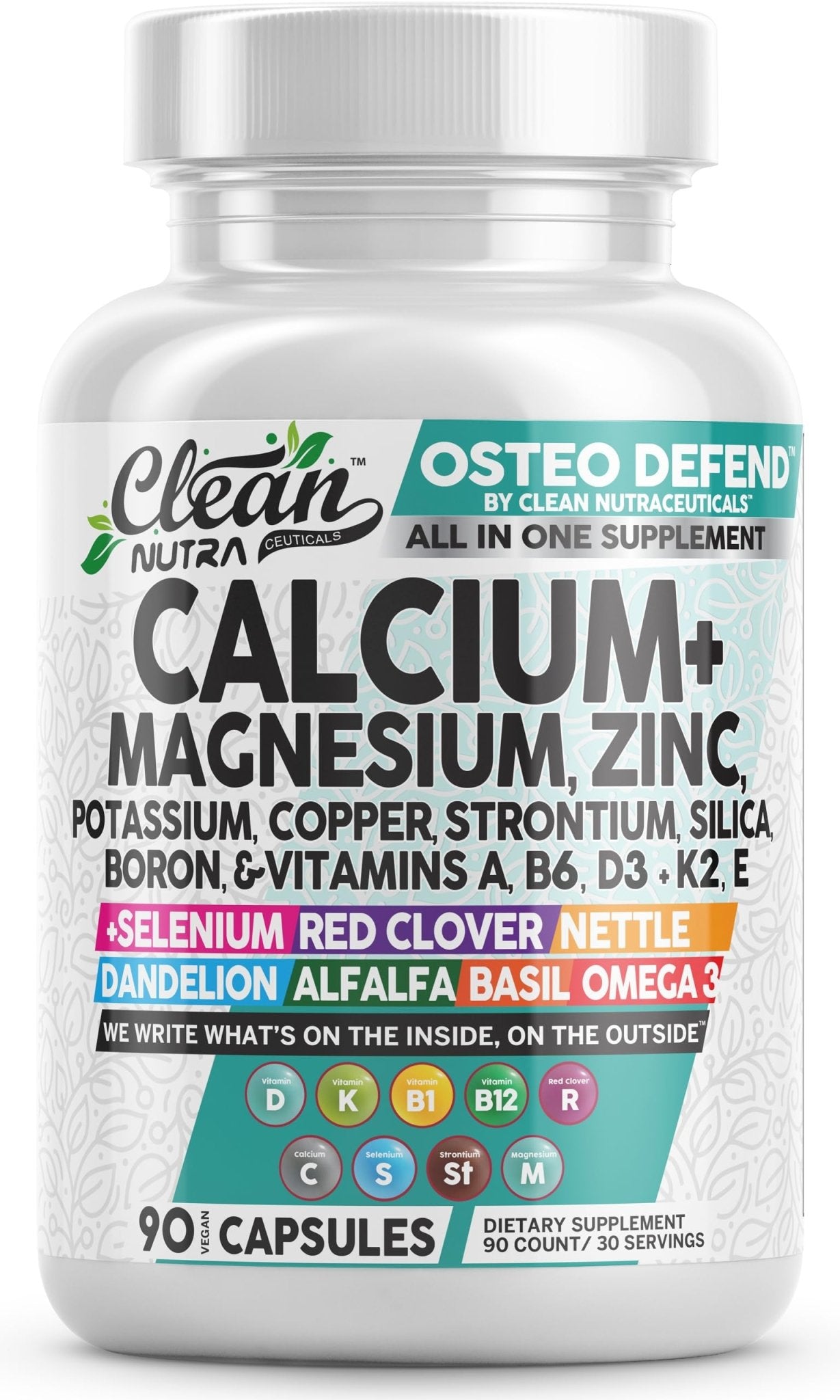 Allin1 Calcium Magnesium Zinc Supplement with Potassium, Copper, Strontium, Silica, Vitamin D3 K2, Boron, Vitamin B1 B12 Red Clover Herb Alfalfa Basil Pills for Men - PrimeBioHealth - canada supplements