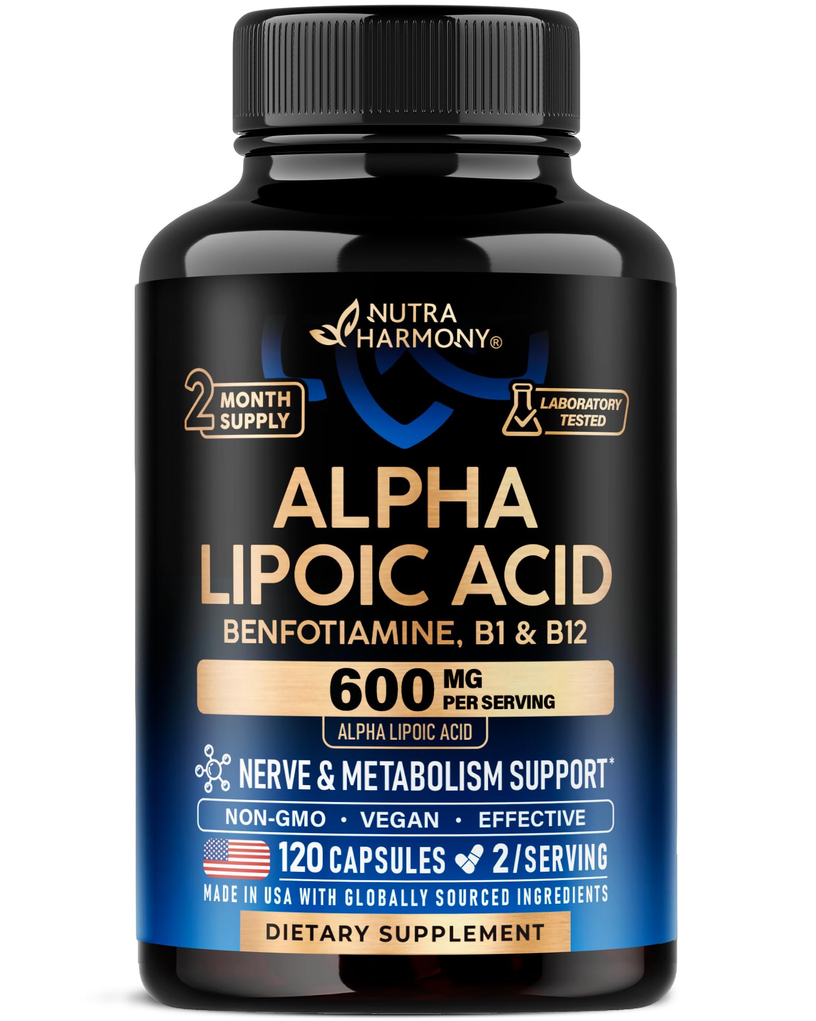 Alpha Lipoic Acid 600mg - ALA Supplement Antioxidant for Nerve, Energy & Metabolism Support - Extra Strength with Benfotiamine, B1 & B12 - Lab Tested, NON-GMO & Vegan - PrimeBioHealth - canada supplements