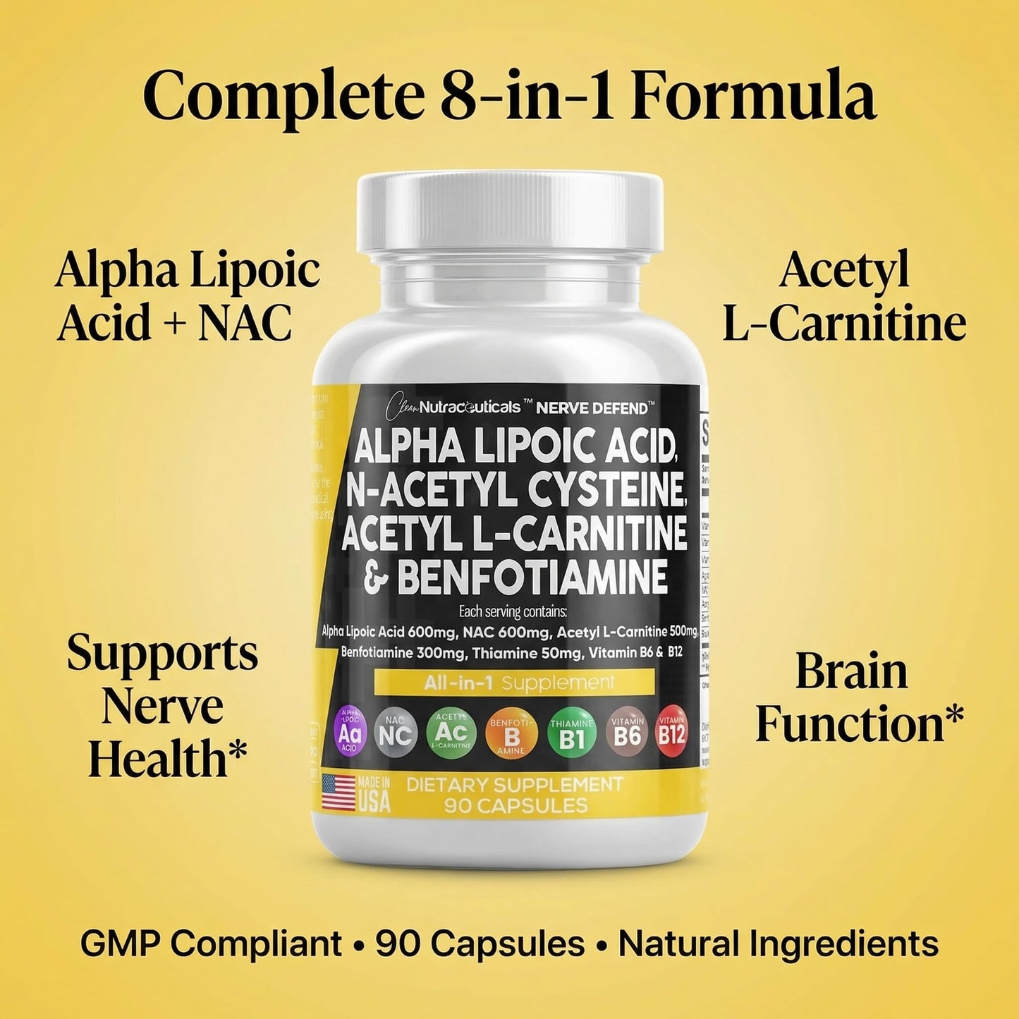 Alpha Lipoic Acid 600mg N-Acetyl Cysteine 600mg Acetyl L-Carnitine 500mg Benfotiamine 300mg - Nerve Support Supplement for Women and Men - PrimeBioHealth - canada supplements