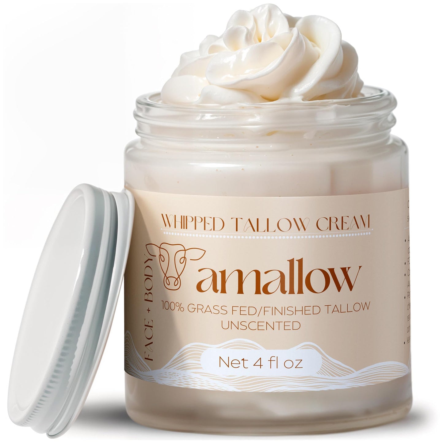 Amallow 100% Grass Fed Beef Tallow for Skin Care - Face + Body - Whipped Moisturizer for Sensitive Skin - Natural Lotion, 4 FL. oz. (Unscented) - PrimeBioHealth - canada supplements