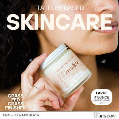 Amallow 100% Grass Fed Beef Tallow for Skin Care - Face + Body - Whipped Moisturizer for Sensitive Skin - Natural Lotion, 4 FL. oz. (Unscented) - PrimeBioHealth - canada supplements