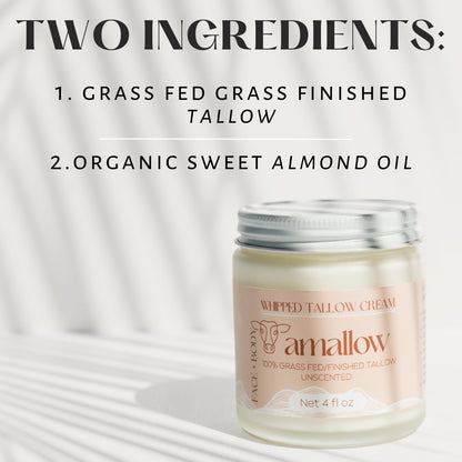 Amallow 100% Grass Fed Beef Tallow for Skin Care - Face + Body - Whipped Moisturizer for Sensitive Skin - Natural Lotion, 4 FL. oz. (Unscented) - PrimeBioHealth - canada supplements