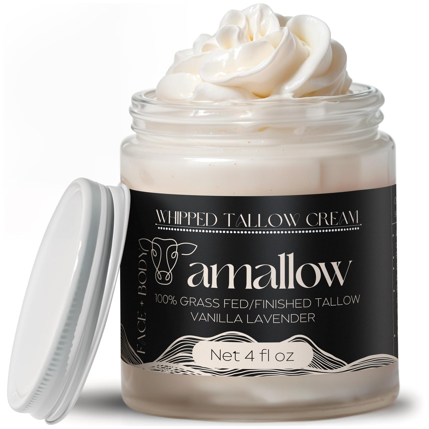 Amallow 100% Grass Fed Beef Tallow for Skin Care - Face + Body - Whipped Moisturizer - Natural Lotion, 4 FL. oz. (Vanilla Lavender) - PrimeBioHealth - canada supplements
