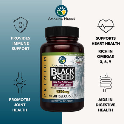 Amazing Herbs Premium Capsules - High Potency, Cold Pressed Nigella Sativa Aids in Digestive Health - PrimeBioHealth - canada supplements
