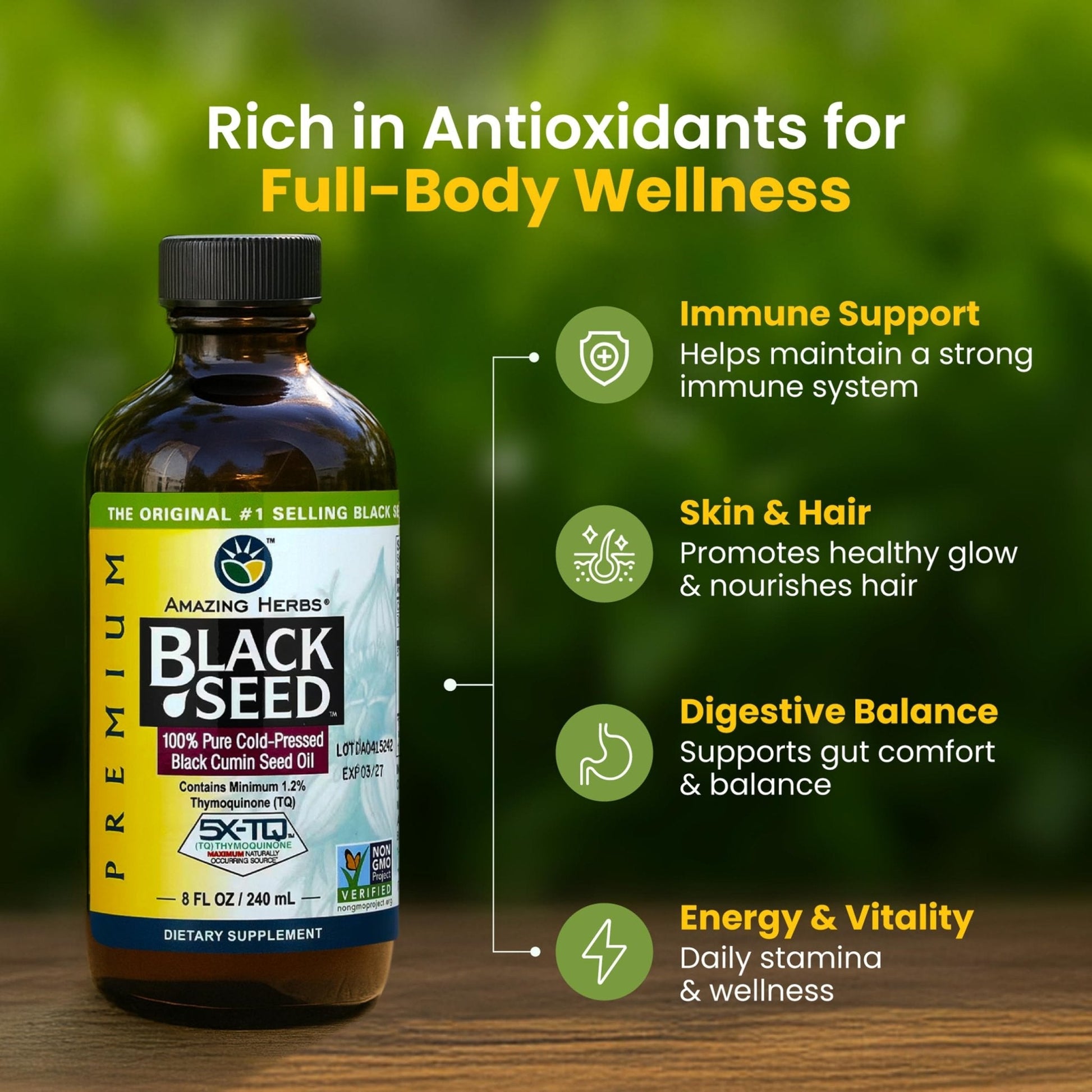 Amazing Herbs Premium Liquid Black Seed Oil - Cold Pressed with Nigella & Sativa, Aids in Digestive Health, Omegas 3 6 & 9, Immune Support, Brain Function - PrimeBioHealth - canada supplements