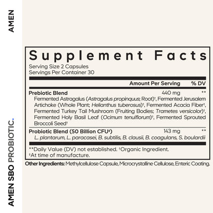 Amen Probiotics Supplement, SBO Probiotic and Organic Prebiotics, 50 Billion CFUs, Shelf Stable, No Refrigeration Required, Flora Daily Probiotic Formula for Women & Men - PrimeBioHealth - canada supplements