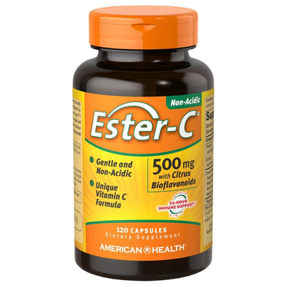 American Health Ester-C with Citrus Bioflavonoids Capsules - Gentle On Stomach, Non-Acidic Vitamin C - 500 mg, - PrimeBioHealth - canada supplements