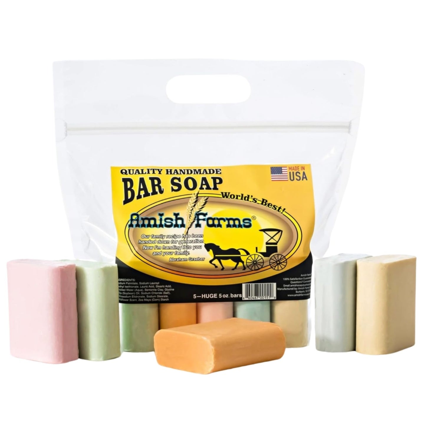 Amish Farms Natural Bar Soap 5-Pack Variety – Handmade Cold Process Moisturizing Soap Bars, Large Hand-Cut, Made in USA - PrimeBioHealth - canada supplements