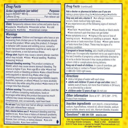 Anacin Fast Pain Relief Pain Reducer Aspirin Tablets, 200 Tabs (Value Pack of 2) - PrimeBioHealth - canada supplements