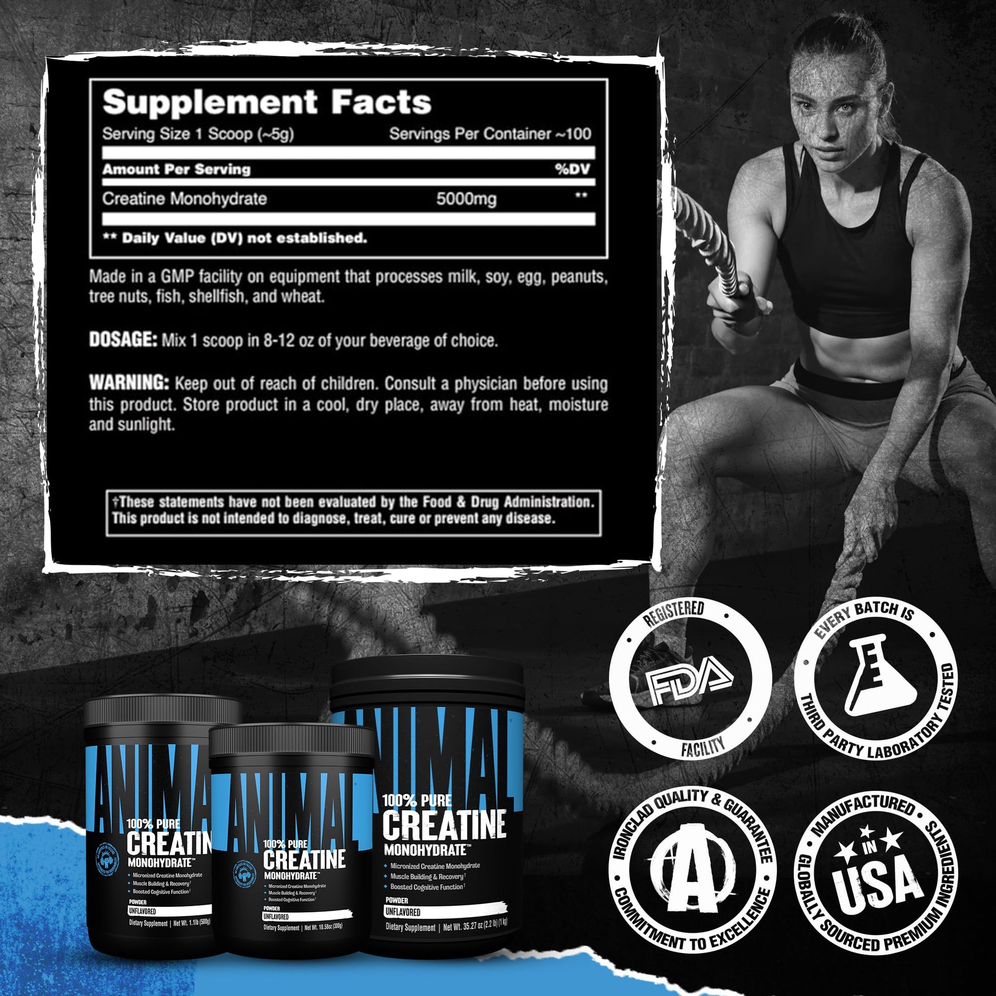 Animal Creatine Monohydrate Powder - Micronized Creatine for Women and Men, Supports Muscle Growth, Strength, Endurance, Recovery and ATP Production, - PrimeBioHealth - canada supplements