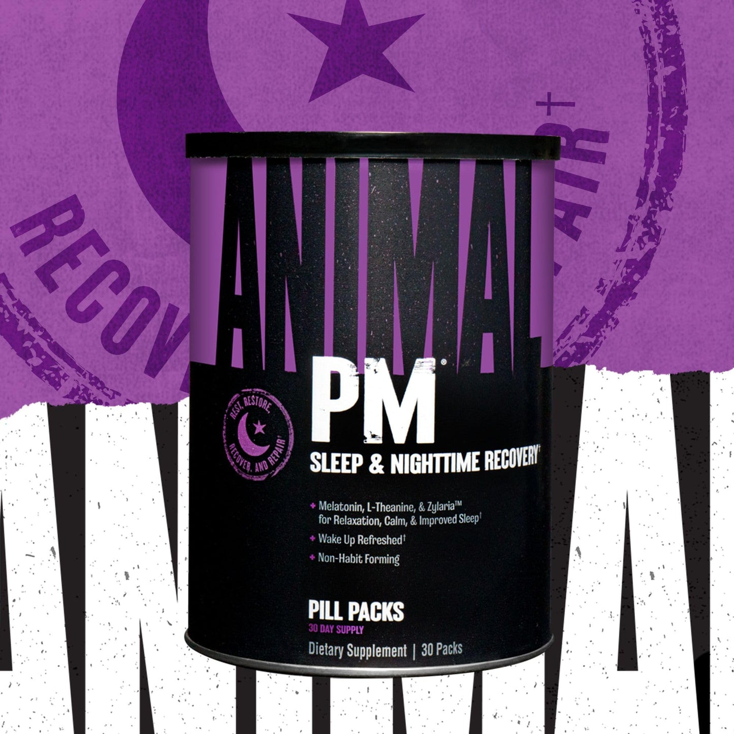 Animal PM - Sleep Aid for Adults Non-Habit Forming Relaxation Enhancer and Mood Support with Melatonin, L-Theanine, Zylaria, Zinc, Magnesium, Vitamin B6, GABA - PrimeBioHealth - canada supplements