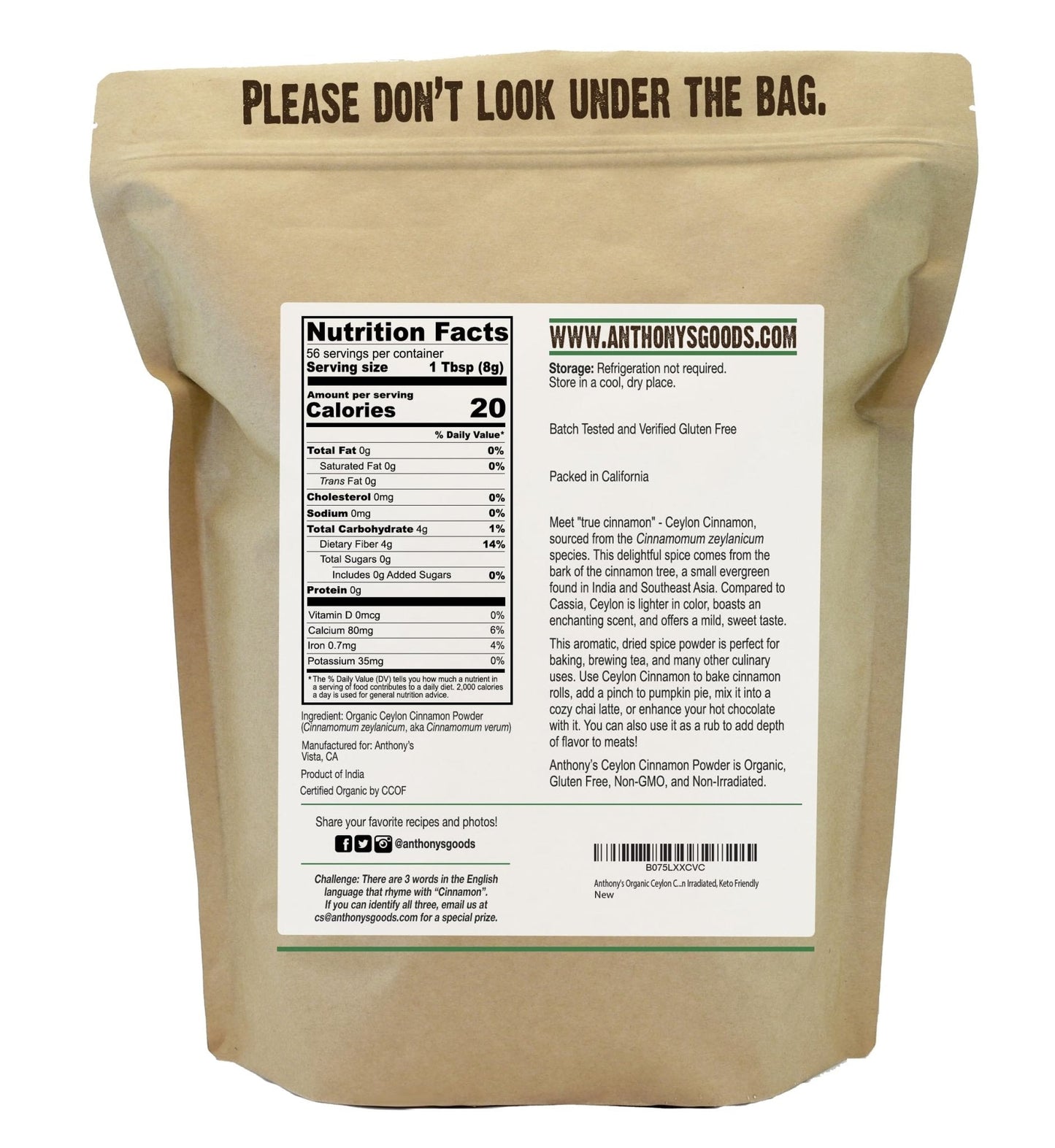 Anthony's Organic Ceylon Cinnamon Powder, 1 lb, Ground, Gluten Free, Non Irradiated, Non GMO, Keto Friendly - PrimeBioHealth - canada supplements