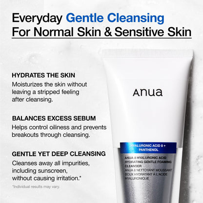 Anua Hydrating Gentle Foaming Cleanser, Hyaluronic Acid, Glycerin, Zinc, Panthenol, Korean Face Wash for Dry Skin - PrimeBioHealth - canada supplements