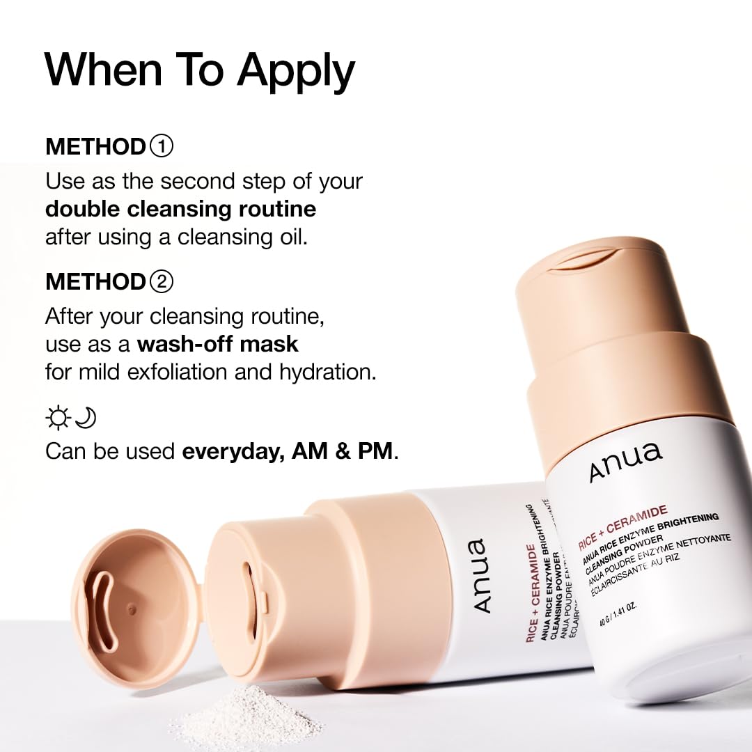 ANUA Rice Enzyme Brightening Cleansing Powder, Exfoliating Powder-to-Foam Cleanser, Smooth Texture & Clarity - PrimeBioHealth - canada supplements