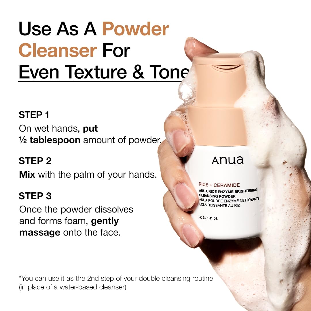 ANUA Rice Enzyme Brightening Cleansing Powder, Exfoliating Powder-to-Foam Cleanser, Smooth Texture & Clarity - PrimeBioHealth - canada supplements