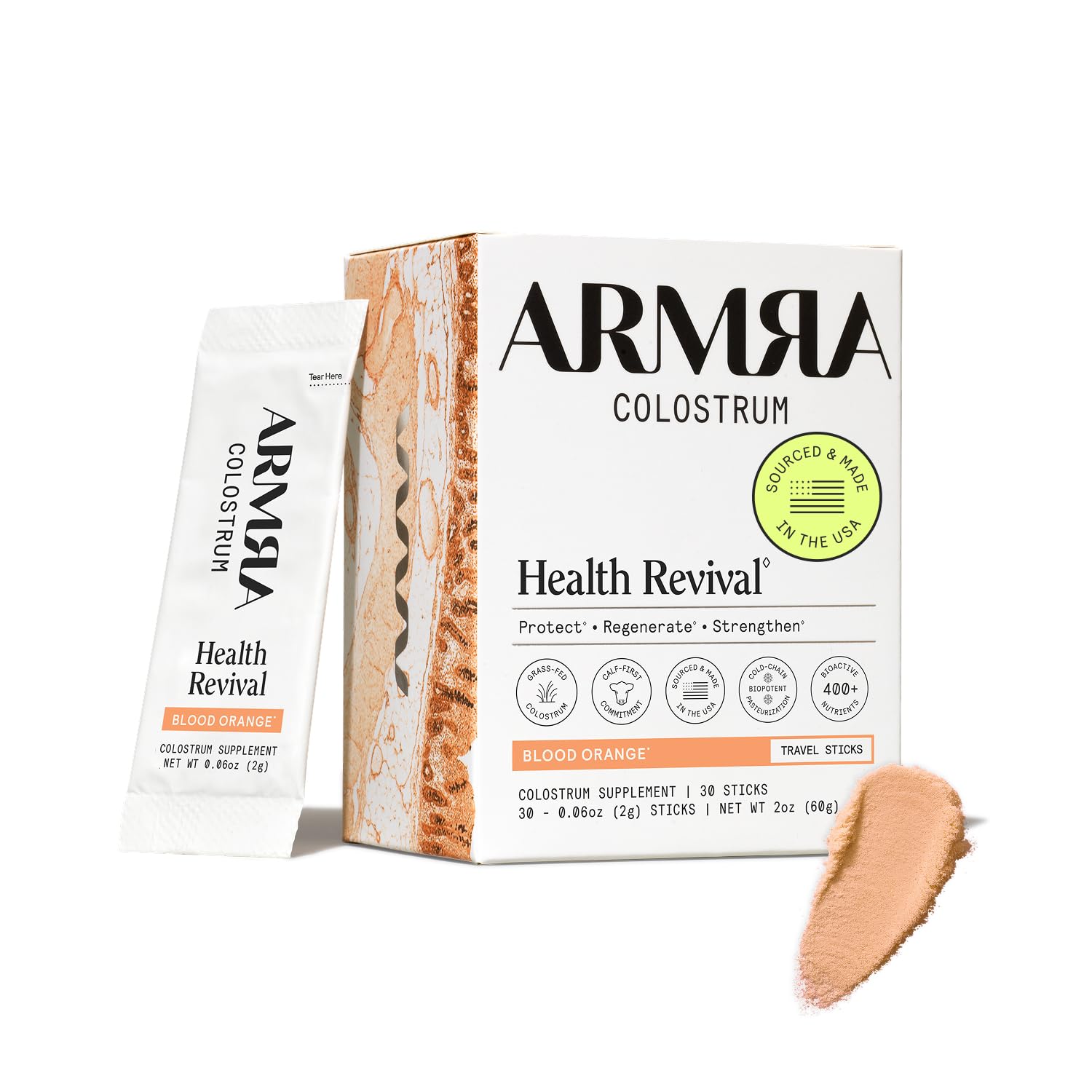 ARMRA Colostrum™ Powder | Blood Orange | Gut Health & Bloating | Skin & Hair | Immunity | Keto, Gluten & Fat-Free | 30 Servings - PrimeBioHealth - canada supplements
