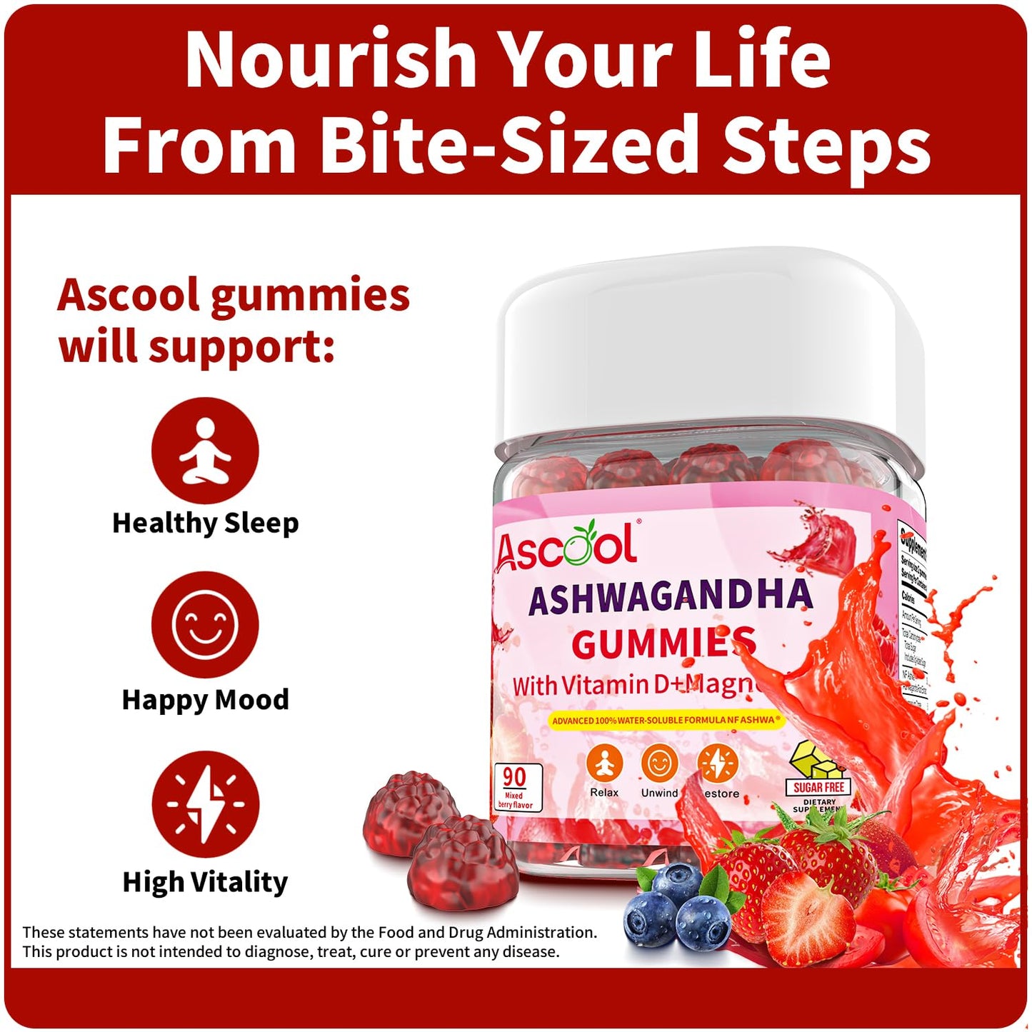 Ascool Ashwagandha Gummies for Stress Relief & Clam with Magnesium + Vitamin D – 90 Count Sugar-Free, Vegan Ashwa Supplements - PrimeBioHealth - canada supplements
